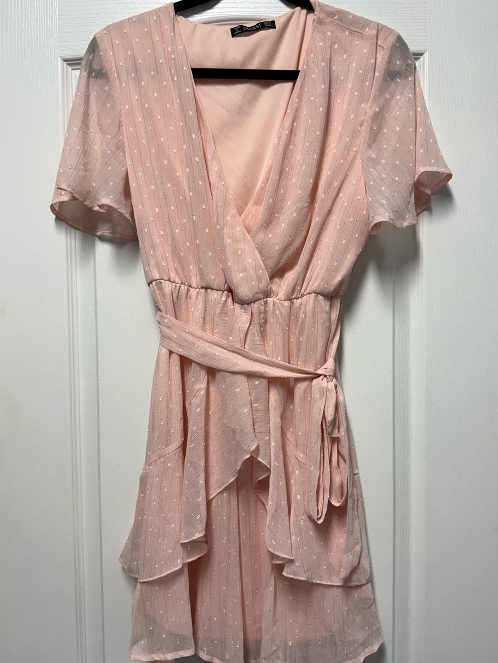 Soft Pink Wrap Dress with Tie Waist